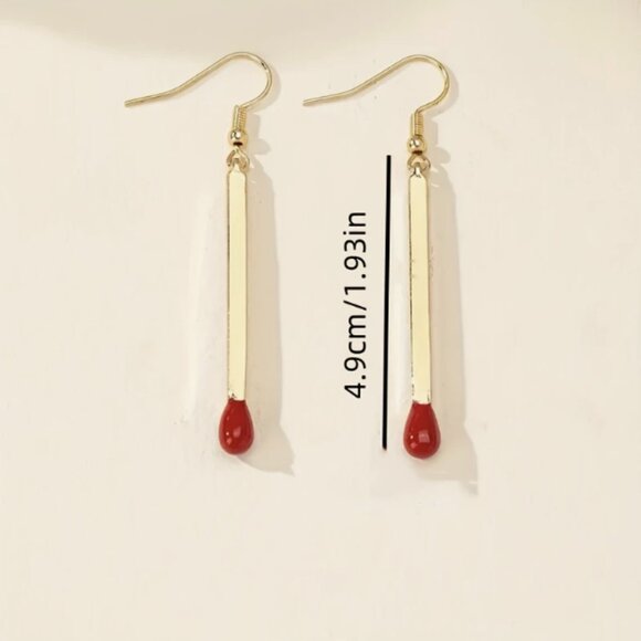 Silver Matchstick Minimalist Trendy Streetwear Dangle Earrings NEW - Picture 3 of 6